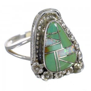 Turquoise Opal Silver Southwest Flower Ring Size 7-1/2 YX83676