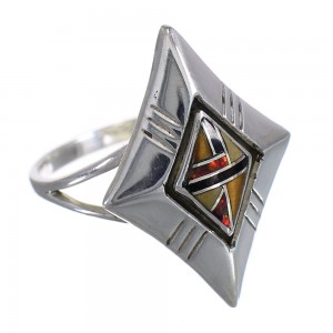 Southwest Multicolor Inlay Genuine Stering Silver Ring Size 8-1/2 RX84065