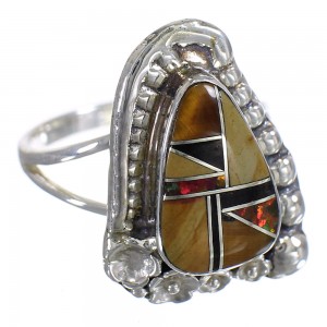 Sterling Silver Multicolor Inlay Ring Size 8 RX84173