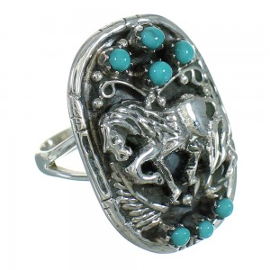 Southwest Sterling Silver Turquoise Horse Ring Size 7-3/4 QX84655