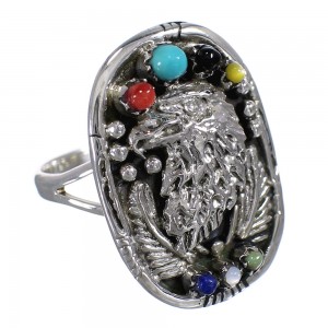 Southwest Multicolor Silver Eagle Ring Size 7-3/4 UX83989