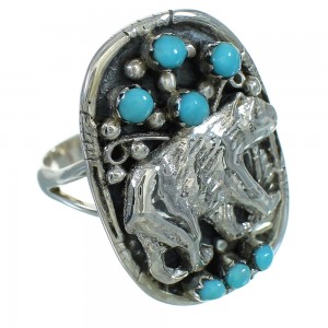 Turquoise And Sterling Silver Bear Jewelry Ring Size 7-1/4 RX85699