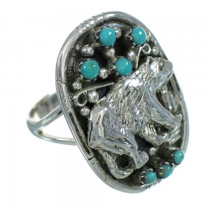 Authentic Sterling Silver Bear Turquoise Ring Size 7-3/4 RX85717
