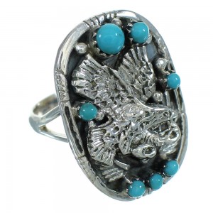 Sterling Silver Turquoise Eagle Southwestern Ring Size 8-1/4 RX85597