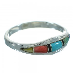 Southwestern Authentic Sterling Silver Multicolor Ring Size 5-3/4 QX85599
