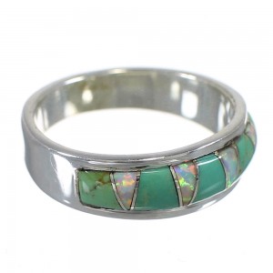 Southwestern Silver Turquoise Opal Inlay Ring Size 6-1/2 QX85945