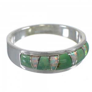 Turquoise Opal Inlay Silver Southwest Ring Size 4-1/2 QX85960