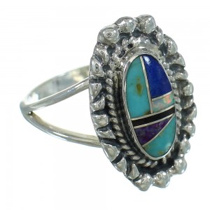 Multicolor Inlay Southwest Silver Ring Size 7-1/4 YX84382