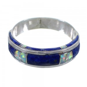 Lapis And Opal Inlay Sterling Silver Southwest Jewelry Ring Size 6-1/4 AX87135