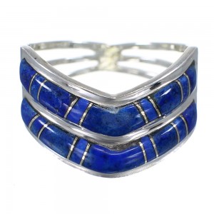 Authentic Sterling Silver Lapis Inlay Ring Size 8-1/4 FX93488