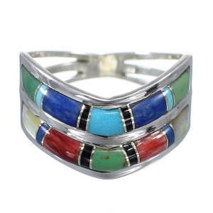 Sterling Silver Multicolor Inlay Jewelry Ring Size 8-3/4 FX93555