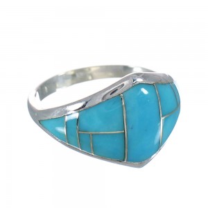 Turquoise Inlay Southwestern Silver Ring Size 7-1/4 AX90563