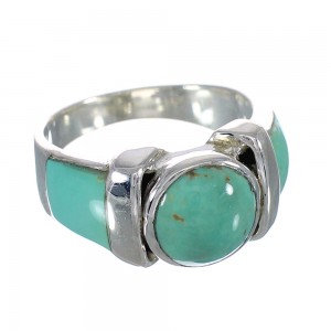 Turquoise Inlay Silver Southwest Ring Size 8-1/4 AX90944