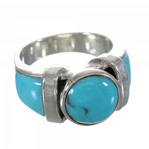 Sterling Silver Southwest Turquoise Inlay Ring Size 6-1/2 AX90959