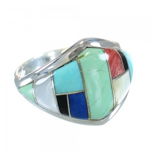 Genuine Sterling Silver Multicolor Inlay Ring Size 5-1/2 AX87809