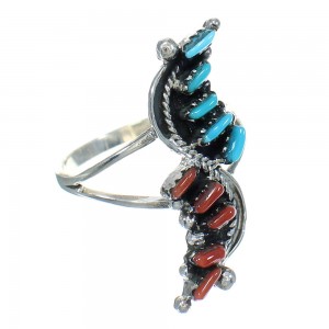 Authentic Sterling Silver Turquoise And Coral Needlepoint Ring Size 6-1/2 FX91935