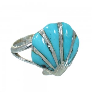 Turquoise Inlay Sterling Silver Seashell Ring Size 6 AX92061