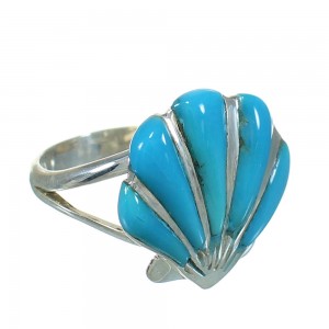 Turquoise Inlay Sterling Silver Seashell Jewelry Ring Size 5-1/4 AX92075