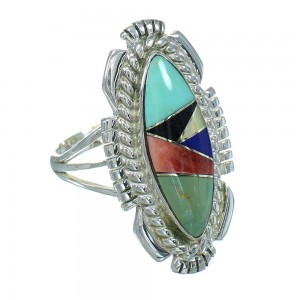 Genuine Sterling Silver Multicolor Inlay Southwest Ring Size 6-3/4 RX86817
