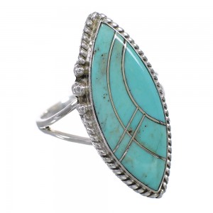 Sterling Silver Southwestern Turquoise Inlay Jewelry Ring Size 6-1/4 AX87994