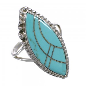 Silver Southwest Turquoise Inlay Ring Size 7-1/4 AX88013