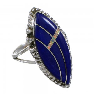 Southwestern Opal And Lapis Inlay Sterling Silver Ring Size 7-3/4 AX87854