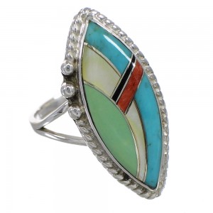 Multicolor Inlay Southwest Jewelry Sterling Silver Ring Size 6-1/2 AX87877