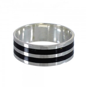 Southwestern Silver Jet Jewelry Ring Size 8 AX89026