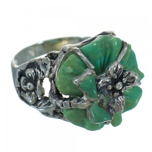 Turquoise Flower And Dragonfly Sterling Silver Ring Size 4-3/4 RX88093