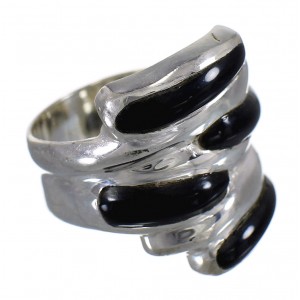 Jet And Sterling Silver Southwest Jewelry Ring Size 5-1/2 RX88365
