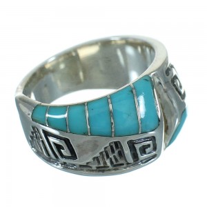 Authentic Sterling Silver Turquoise Inlay Water Wave Ring Size 7-3/4 FX91778