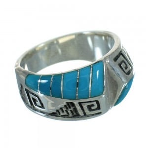 Genuine Sterling Silver Turquoise Inlay Water Wave Ring Size 7-3/4 FX91783