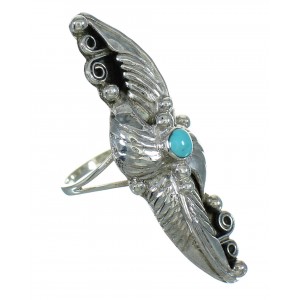 Turquoise Genuine Sterling Silver Scalloped Leaf Ring Size 6-3/4 YX89522