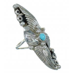 Southwest Turquoise Genuine Sterling Silver Scalloped Leaf Ring Size 7-1/4 YX89532