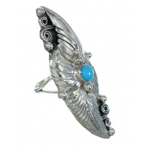 Southwest Silver And Turquoise Scalloped Leaf Ring Size 5-1/4 YX89544