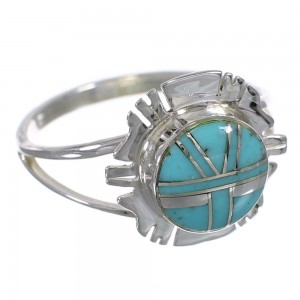 Turquoise Inlay Authentic Sterling Silver Jewelry Ring Size 6-1/2 RX86122