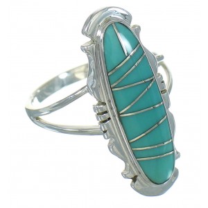 Turquoise Inlay Southwest Silver Ring Size 7-1/4 AX89072