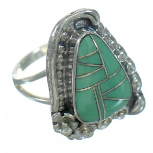 Southwest Turquoise Inlay Authentic Sterling Silver Flower Ring Size 7-1/2 AX89138