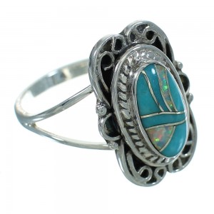 Southwest Turquoise And Opal Sterling Silver Ring Size 6-3/4 RX88457