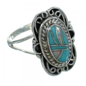 Turquoise Opal Inlay Sterling Silver Southwest Ring Size 5-1/2 RX88465
