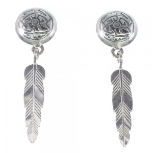 Southwestern Silver Feather Post Dangle Earrings YX93907