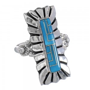 Turquoise Inlay Southwest Sterling Silver Ring Size 4-1/2 FX93723