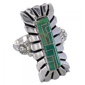 Sterling Silver Southwest Turquoise Inlay Ring Size 8 AX94086