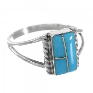 Turquoise Inlay Southwest Sterling Silver Ring Size 6-1/4 FX93715
