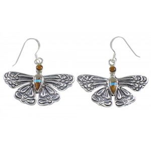 Southwest Multicolor Sterling Silver Butterfly Dangle Earrings DW73016