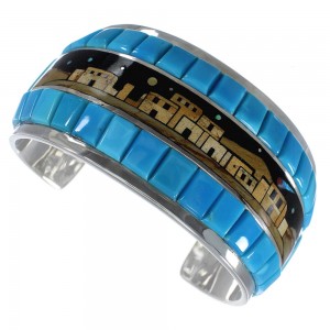 Silver Multicolor Native American Design Cuff Bracelet TX40435