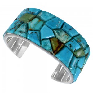 Turquoise Inlay Southwest Silver Cuff Bracelet FX27349