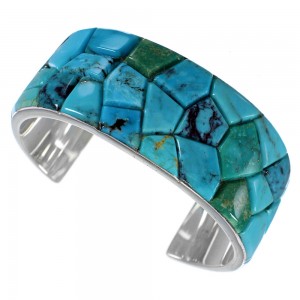 Turquoise Inlay Southwest Silver Bracelet FX27351