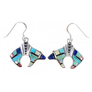 Silver Bear Multicolor Inlay Earrings GS74696