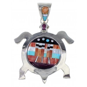Multicolor Jewelry Native American Mesa Design Turtle Pendant MW77614